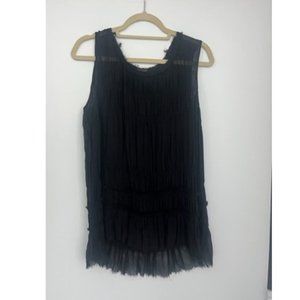 Theory Black Sleeveless Sheer Ruched Top